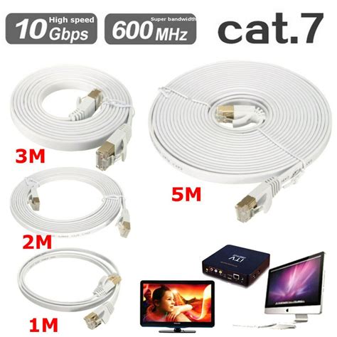 10 Gigabit Cat 7 Flat Ethernet Network Lan Cable 26awg 600mhz Rj45