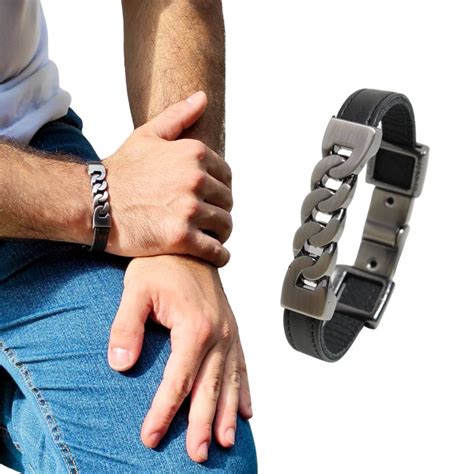 Pulseira De Couro Masculina Elos Corrente Sofisticada Submarino