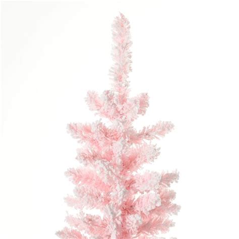 Homcom Ft Slim Snow Flocked Pink Artificial Christmas Tree With Light