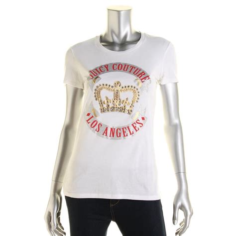 Juicy Couture Black Label 5451 Womens White Embellished T Shirt Xl Bhfo