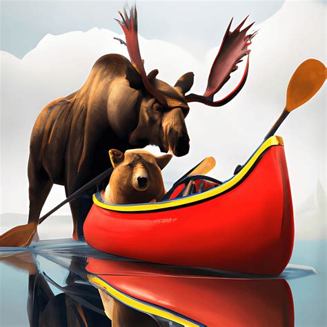 Moose And Bear Paddling A Canoe Creative Fabrica