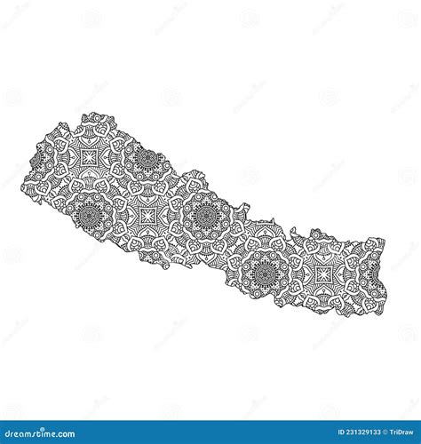 Nepal Map With Mandala Design Stock Vector Illustration Of Contour