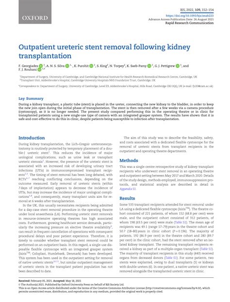 (PDF) Outpatient ureteric stent removal following kidney transplantation