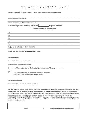 Wohnungsgeberbescheinigung Pdf Ausf Llbar Online Ausf Llen