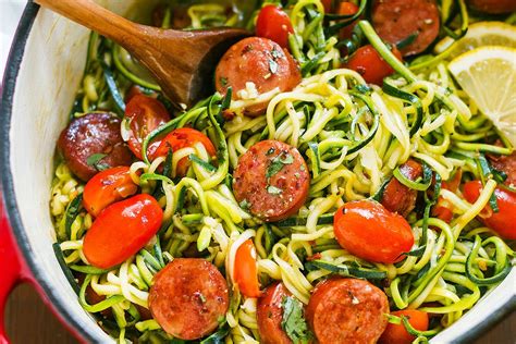 Smoked Sausage And Zucchini Noodles Recipe Eatwell101