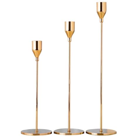 Nuptio Gold Metal Candle Holder Stands For Table Centerpiece Round Dining Decorations Set Of 3