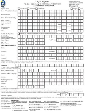 Tx Alarm Permit Application City Of Baytown Fill And Sign