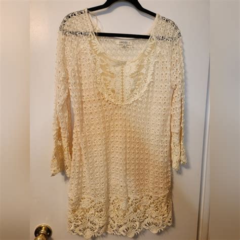 Umgee Swim Umgee Xl Cream Open Crochet Knit Tunic Length Swim Cover