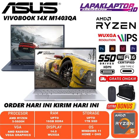 Jual Asus Vivobook 14x M1403qa Amd Ryzen 5 5600h 8gb 512gb Ssd 14 Wuxga Ips Windows11 Ohs