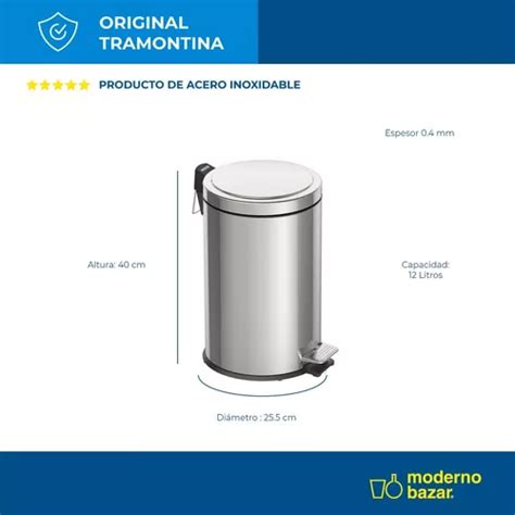 Tacho Basura Acero Inoxidable Tramontina Con Pedal Litros En Venta