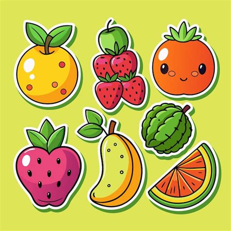 Adhesivos De Frutas De Dibujos Animados Con Diferentes Formas Y