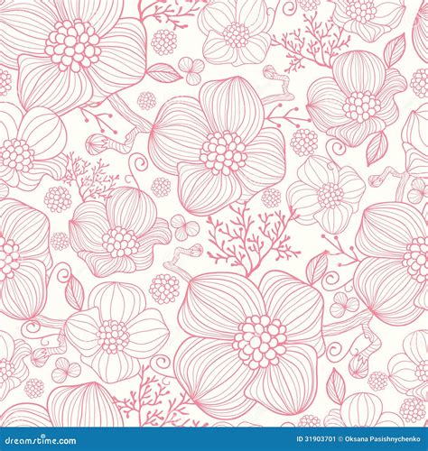 Red Line Art Flowers Seamless Pattern Background Stock Image Image