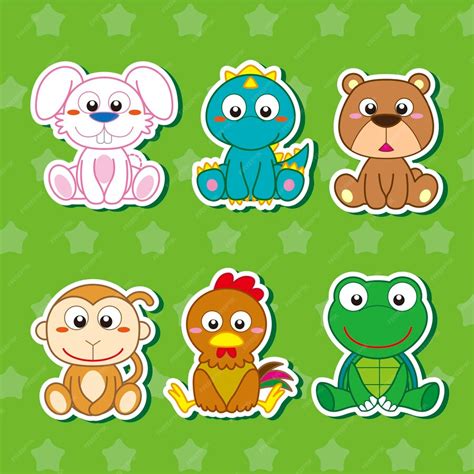 Premium Vector | Six cute cartoon animal stickers