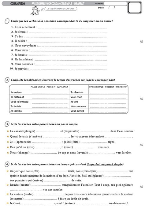 Exercice Cm1 Sur Le Passé Simple Mots Croises De Conjugaison Au Passe Simple Trois Groupes