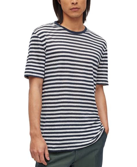 Hugo Boss Mens Horizontal Striped T Shirt In Pure Linen Macys