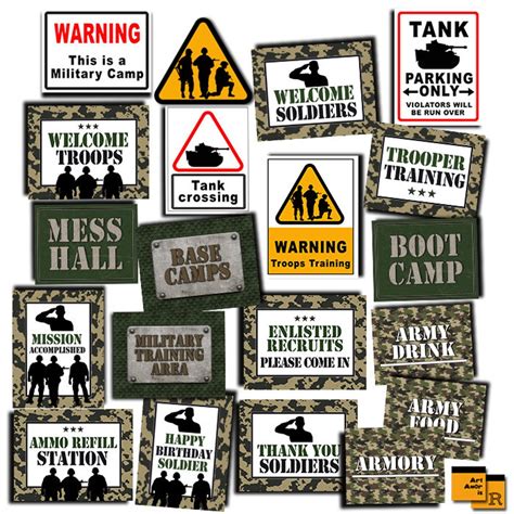 Army Military Birthday Party Signs, Army Campout Birthday Party Printables, Camo Soldier ...