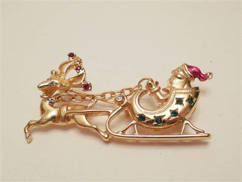 Christmas Santa Sleigh Brooch Holiday Brooch Christmas Pin