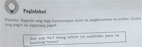 Solved Paglalahat Panuto Sagutin Ang Mga Katanungan Ayon Sa