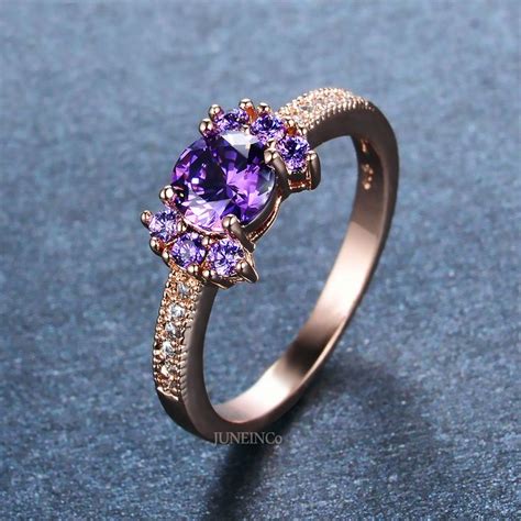 Amethyst Engagement Rose Gold Ring - Halo Engagement Ring - Purple Ring ...