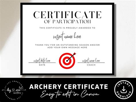 Archery Award Certificate Template Instant Download Etsy