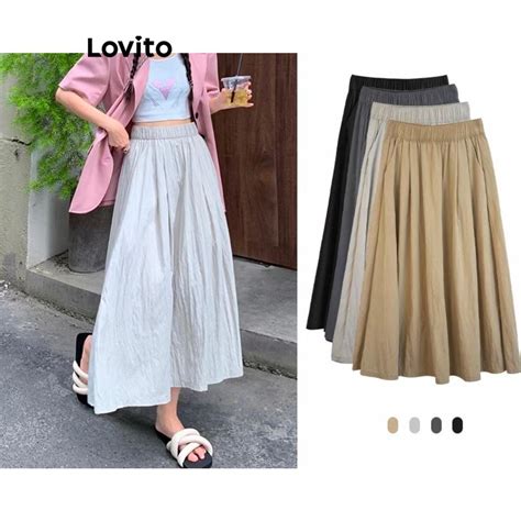 Lovito Women Casual Plain Basic Skirts Lne37290 Apricot Light Grey