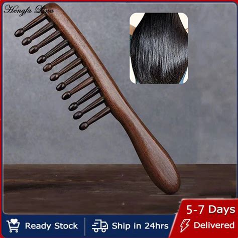 Hengfa Lina 1pc Natural Wooden Comb Meridian Massage Anti Static No Snags Wide Tooth Comb For