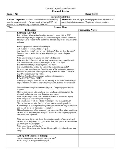 Sum Of Angles On A Triangle Lesson Plan For 4th 5th Grade Lesson Planet