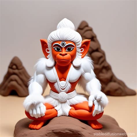 Hanuman Lifting Mountain with White Fur | Stable Diffusion Online