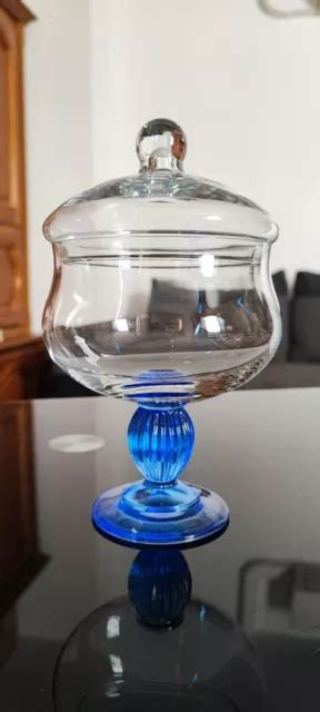 Ancienne Bonbonni Re En Cristal Sur Pied Bleu Eur Picclick Fr