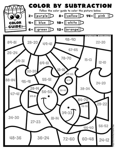 Subtraction Color By Number Superstar Worksheets Worksheets Library