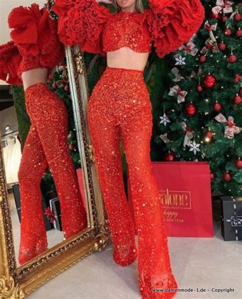 Neuheiten Sexy Glitzer Partyoutfit Zweiteiler In Rot Crop Top