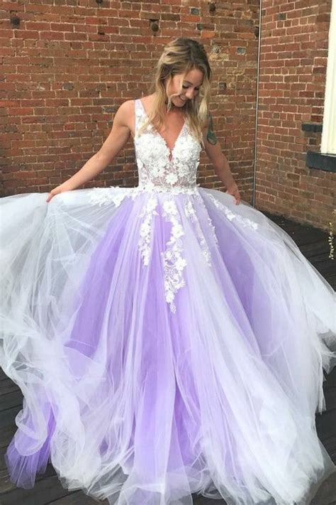 Ivory Lavender Tulle Wedding Gown With Floral Lace Bodice Loveangeldress