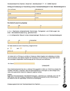 Ausfüllbar Online hwk aachen Antrag auf Zulassung zur Vorprfung zumzur