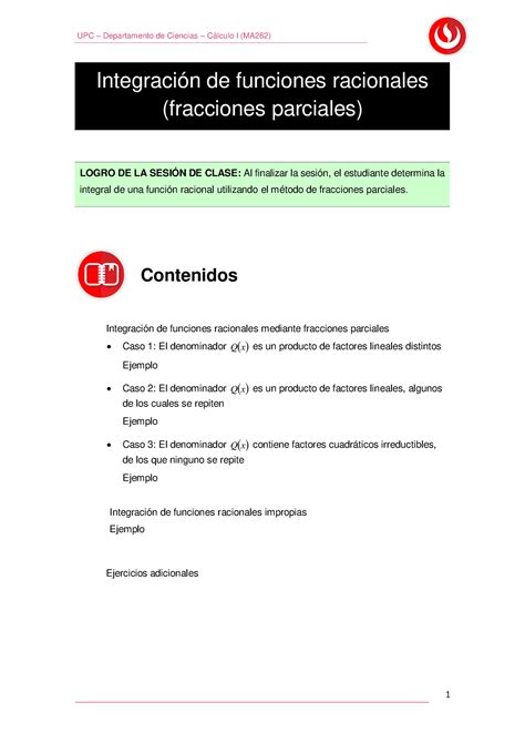 MA262 Libro digital Integración de funciones racionales Integración