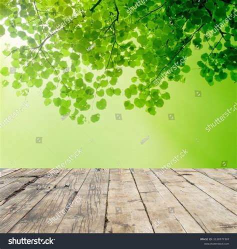 Empty Wooden Table Top Blurred Green Stock Photo 2128777397 Shutterstock