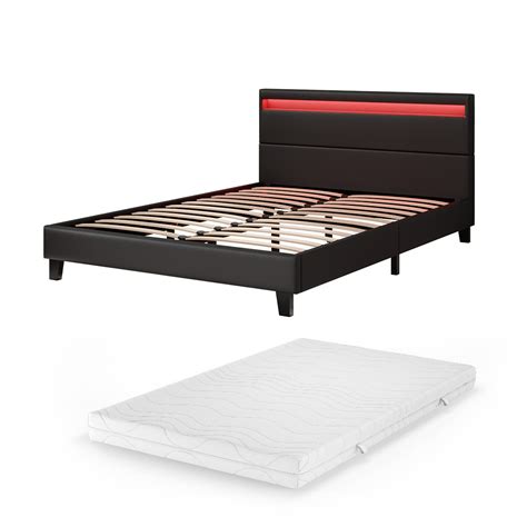 Cadre de lit Bern Noir 200x140 cm avec éclairage LED et matelas