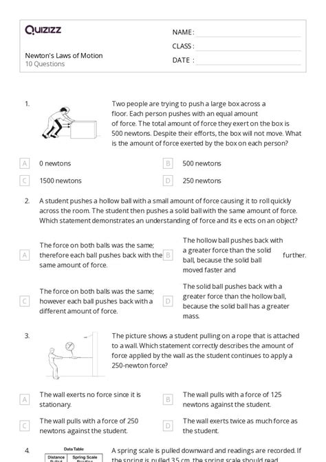 50 Forces And Newtons Laws Of Motion Worksheets For 10th Grade On Quizizz Free And Printable