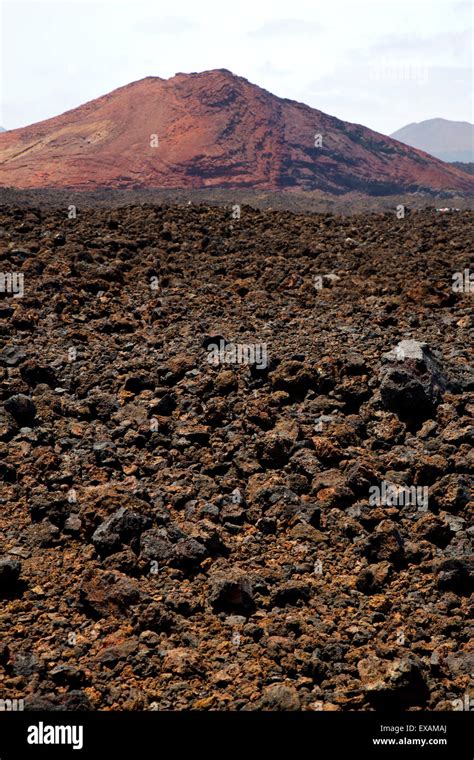 Volcanic Stone In Los Volcanes Lanzarote Spain Timanfaya Rock Sky Hill