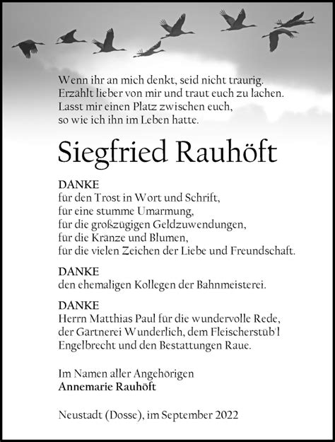 Traueranzeigen von Siegfried Rauhöft trauer anzeigen de