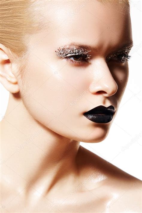 High Fashion Style Manicure Cosmetics And Make Up Dark Lips Make Up