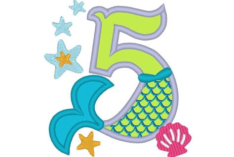 Mermaid Tail Birthday Number Mermaid Number Five 5 Applique Etsy