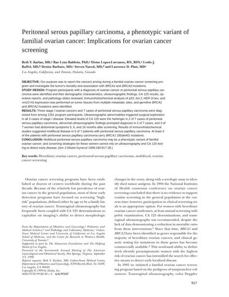 PDF Peritoneal Serous Papillary Carcinoma A Phenotypic Variant Of