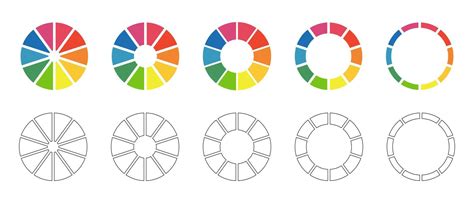 Circle Section Graph Set Of Donut Charts Pies Segmented On Equal