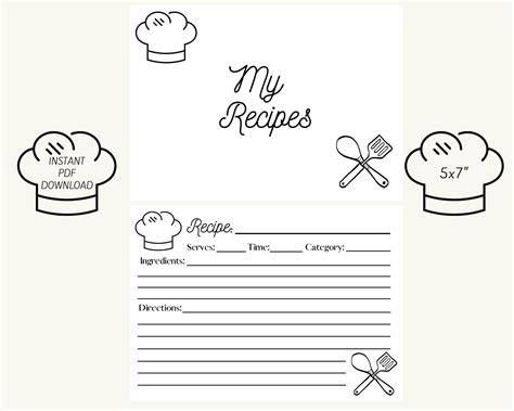 Recipe Card Printable Template Etsy Worksheets Library