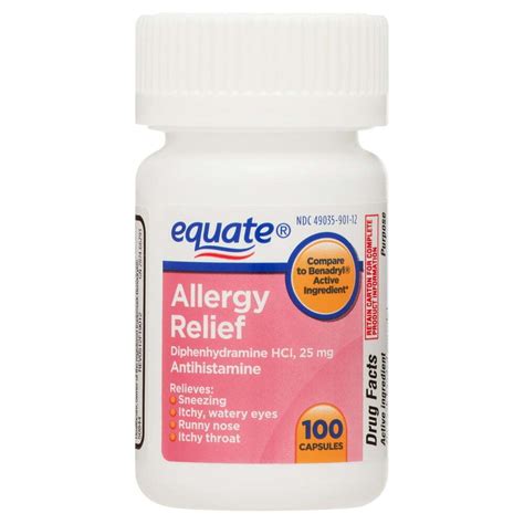 Equate Allergy Relief Capsules 25 Mg 100 Count Ebay