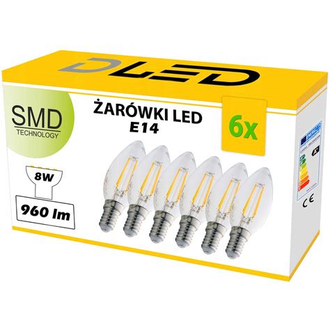 6x Żarówka E14 Led Filament 8w Neutralna Świeczka Dled Sklep Empik Com