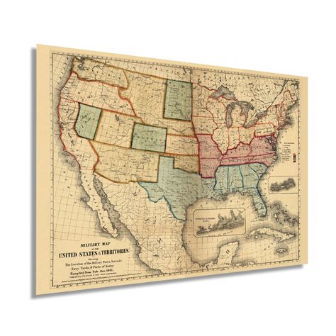 1861 American Civil War Map Vintage Map of the United States Showing ...