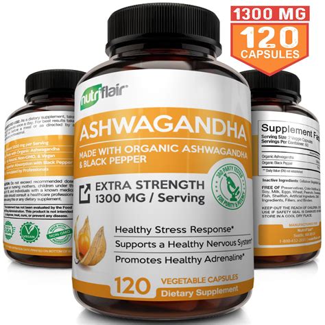 Certified Organic Ashwagandha Capsules Mg Vegan Pills With