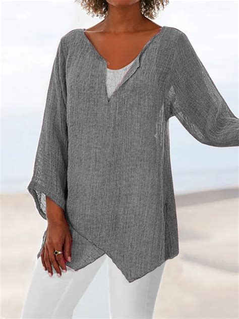 Plus Size Loose Linen Women Summer Blouses