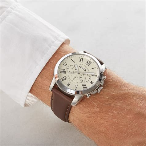 Fossil Grant Chronograph Brown Leather Watch Time Vault